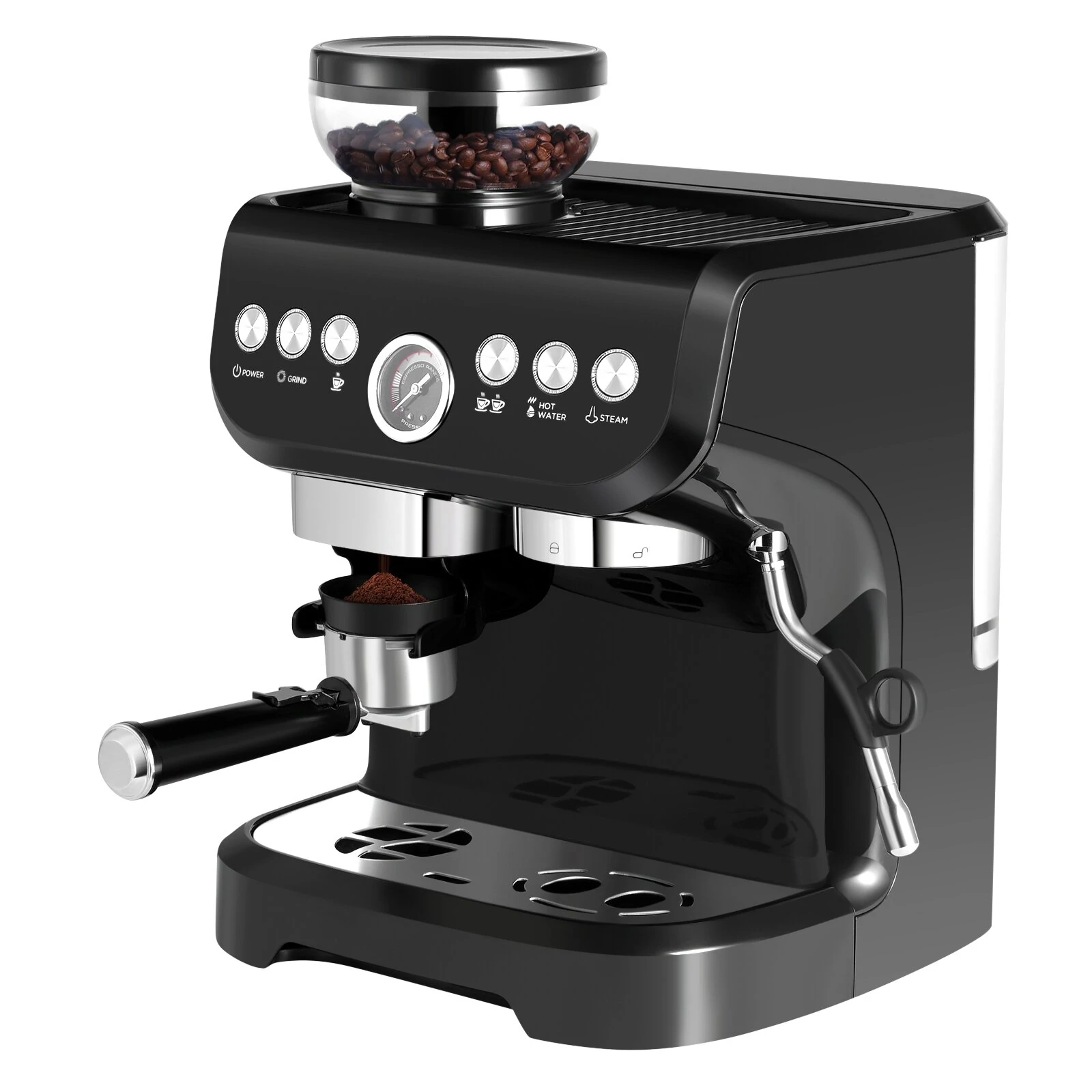(image for) [US Direct] AC-517E 15Bar 1100W 110V Espresso Coffee Makers With Grinder Machine Electric Commercial Coffee Makers Machine For Household, Hotel